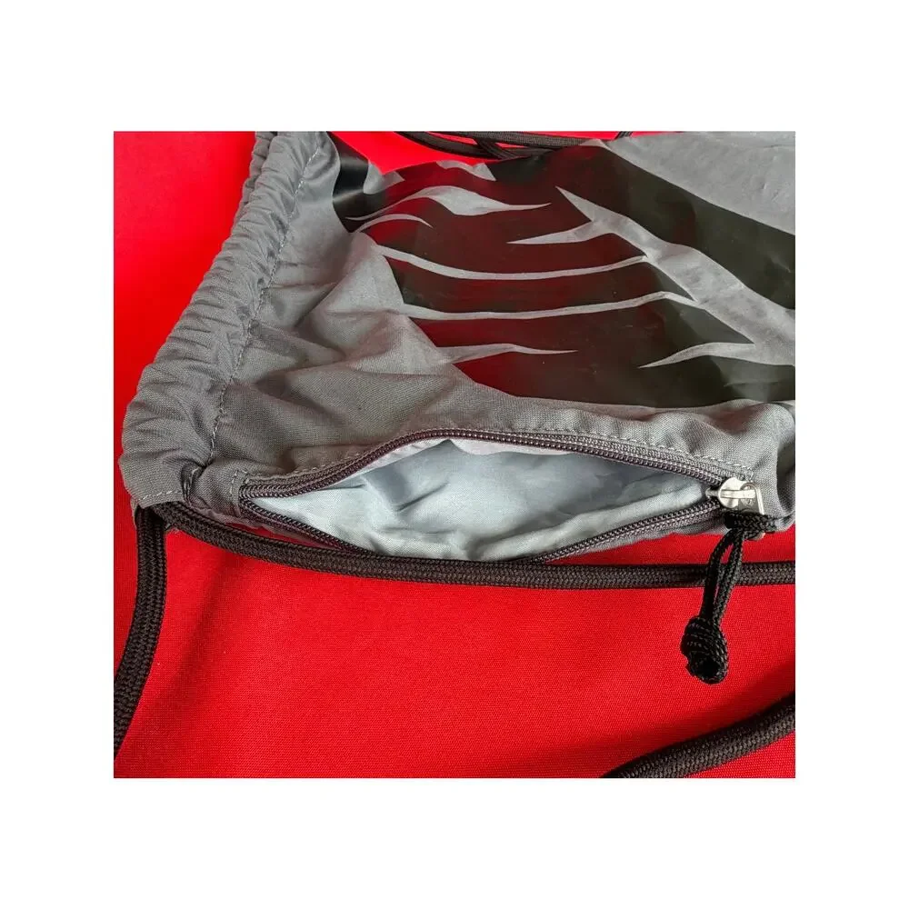 Nike Sporty Gray & Black Drawstring Backpack Gym Cinch Bag Zip Front Pocket